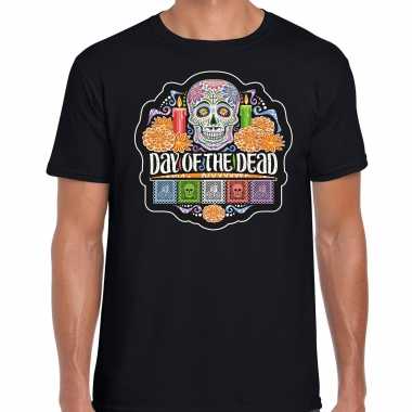 Day of the dead / dag doden halloween verkleed t shirt / verkleedkleding zwart heren tip
