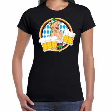 Oktoberfest / bierfeest drank fun t shirt / verkleedkleding zwart beierse kleuren dames tip