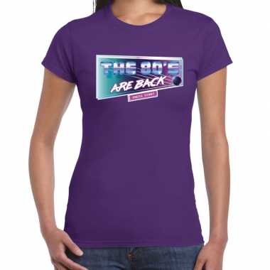 Verkleedkleding eighties the 80s are back t shirt paars dames tip