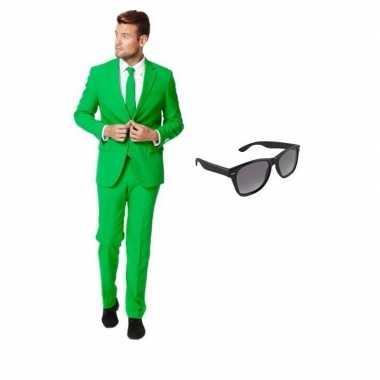 Verkleedkleding feest groen tuxedo/business suit 48 (m) heren gratis