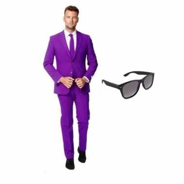 Verkleedkleding feest paars tuxedo/business suit 46 (s) heren gratis