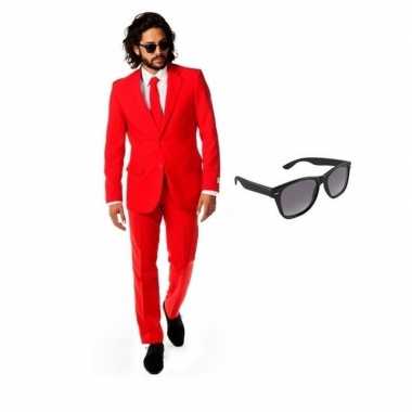 Verkleedkleding feest rood tuxedo/business suit 50 (l) heren gratis z