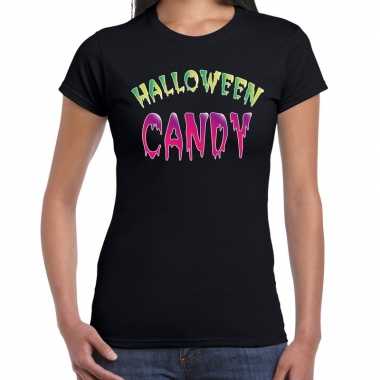 Verkleedkleding halloween candy snoepje verkleed t shirt zwart dames