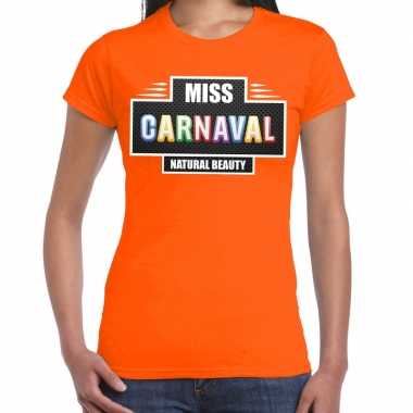 Verkleedkleding miss carnaval verkleed t shirt oranje dames tip