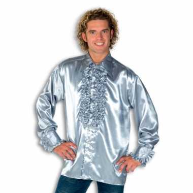 Verkleedkleding  Satijnen overhemd zilver heren tip