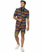 Heren verkleed zomer verkleedkleding verkleedkleding zebra regenboog print