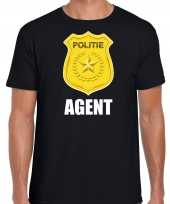 Verkleedkleding agent politie embleem carnaval t-shirt zwart heren