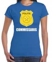 Verkleedkleding commissaris politie embleem carnaval t shirt blauw dames