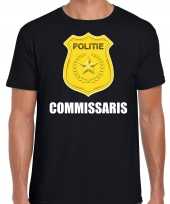 Verkleedkleding commissaris politie embleem carnaval t-shirt zwart heren