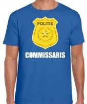 Verkleedkleding commissaris politie embleem t shirt blauw heren