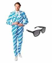 Verkleedkleding feest beierse print tuxedo business suit 56 3xl heren gratis zonnebril