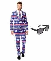 Verkleedkleding feest rendier print tuxedo business suit 52 xl heren gratis zonnebril