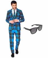 Verkleedkleding feest schotse ruit tuxedo business suit 56 xxxl heren gratis zonnebril