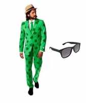 Verkleedkleding feest sint patricks day tuxedo business suit 50 l heren gratis zonnebril