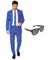 Verkleedkleding feest superman tuxedo business suit 54 xxl heren gratis zonnebril