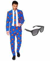 Verkleedkleding feest superman tuxedo business suit 56 xxxl heren gratis zonnebril