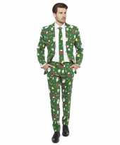 Verkleedkleding groene business suit kerst print 10077605