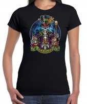 Verkleedkleding halloween voodoo skelet verkleed t-shirt zwart dames