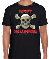 Verkleedkleding happy halloween horror schedel verkleed t-shirt zwart heren