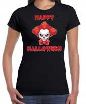 Verkleedkleding happy halloween rode horror clown verkleed t shirt zwart dames