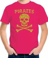 Verkleedkleding piraten shirt verkleed shirt goud glitter roze kind