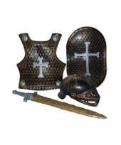 Verkleedkleding ridder verkleed accessoires set brons 4 delig