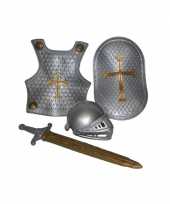 Verkleedkleding ridder verkleed accessoires set zilver 4 delig