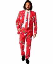 Verkleedkleding rode business suit kerst print