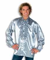 Verkleedkleding satijnen overhemd zilver heren