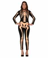 Zwart oranje skelet verkleed verkleedkleding dames